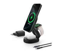 Belkin Cargador Inalámbrico Compatible con MagSafe, estación de Carga inalámbrica 3 en 1 de 15 W, certificación Qi2 y pie Antideslizante, iPhone 16, Apple Watch y AirPods, Adaptador de 36 W, Negro