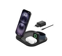 Belkin BoostCharge Cargador Magnético Plegable 3 en 1 con Qi2 de 15W, Estación de Carga Rápida compatible con MagSafe, para iPhone 17, Air, Pixelsnap, Apple Watch, AirPods, base antideslizante - Negro