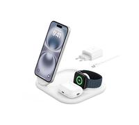 Belkin BoostCharge Cargador Magnético Plegable 3 en 1 Qi2 de 15W - Blanco | Estación de Carga Plegable Compatible con MagSafe, iPhone, Apple Watch y AirPods, Base Antideslizante, Cable y Adaptador 36W