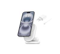 Belkin BoostCharge Cargador magnético Plegable Qi2 15W, Base de Carga inalámbrica Compatible con MagSafe, Carga rápida para iPhone 16, 15, 14, 13 y 12, estación con Soporte Antideslizante, Blanco