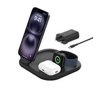 Belkin BoostCharge - Cargador MagSafe magnético Plegable 3 en 1 con Qi2 de 15 W, Carga rápida Compatible con iPhone 16, 15, 14, Apple Watch, AirPods con Base Antideslizante, Fuente de alimentación