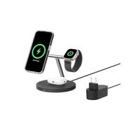 Belkin BoostCharge Cargador Qi2 3 en 1, estación de Carga inalámbrica con MagSafe, Base de Carga Qi2 para iPhone 16 Series, Apple Watch, AirPods, Soporte Antideslizante, Fuente de alimentación, Negro