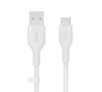 Belkin BoostCharge Flex cable USB C a A de silicona, cable USB-A a USB tipo C de carga con certificación USB-IF para iPhone 16, iPhone 15, Galaxy S24, iPad, MacBook, Note, Pixel y más, 2 m, blanco