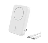 Belkin BoostCharge Pro batería externa inalámbrica de 10 000 mAh con Qi2, cargador portátil compatible con MagSafe + soporte caballete, iPhone 15, 15 Plus, 15 Pro, 15 Pro Max, iPhone 14 y otros,blanco
