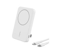 Belkin BoostCharge Pro Batería Externa Inalámbrica de 5000mAh con Qi2, Cargador portátil Compatible con MagSafe + Soporte Caballete, batería portatil para Phone 16, iPhone 15, 14, 13 y Otros, Blanco