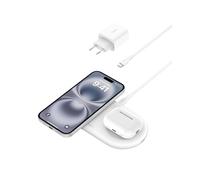 Belkin BoostCharge Pro Cargador Inalámbrico 2 en 1 con tecnología Magnética Qi2, 15W, Estacion de Carga Rápida Inalámbrica Compatible con Magsafe para iPhone 17, Air, Pixelsnap, AirPods - Blanco
