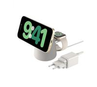 Belkin BoostCharge Pro Cargador Inalámbrico 2 en 1 Qi2 de 15 W - Arena | Estación de Carga Magnética Compatible con MagSafe, Cargador Pared 30W, Apple Watch y iPhone, Compatible con Modo en Reposo
