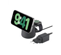 Belkin BoostCharge Pro Cargador Inalámbrico 2 en 1 Qi2 de 15 W - Negro | Estación de Carga Magnética Compatible con MagSafe, Cargador Pared 30W, Apple Watch y iPhone, Compatible con Modo en Reposo