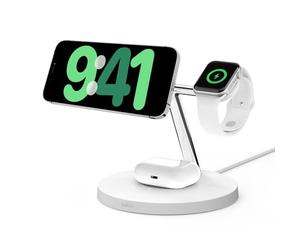 Belkin BoostCharge Pro Cargador Inalámbrico Magnético 3 en 1 con Qi2, 15W, para iPhone 17, iPhone Air, 16, 15, Pixelsnap, Apple Watch y AirPods - Estación de Carga Inalámbrica - Blanco