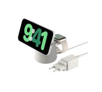 Cargador inalámbrico Belkin MagSafe 15W 2 en 1 Belkin Pro, carga rápida, USB, color arena, compatible auriculares y smartwatch 1.5m
