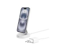 Belkin BoostCharge Pro Cargador Inalámbrico Qi2 compatible con MagSafe, Soporte de Carga Magnético rápido convertible de 15W, para Apple iPhone 17, Air, Pixelsnap, AirPods, Adaptador de 20W - Blanco