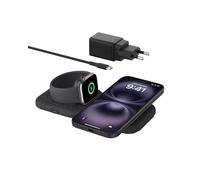 Belkin BoostCharge Pro cargador magnético compatible con MagSafe, base de carga inalámbrica 2 en 1 de viaje de 15 W, estación de carga inalámbrica plegable con Qi2, iPhone 16, Apple Watch 10 y AirPods