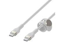Belkin BoostCharge Pro Flex cable trenzado USB-C a USB-C, cable de carga rápida Power Delivery con certificación USB-IF para iPhone 16 y 15, Galaxy S24, iPad, MacBook, Note, Pixel y otros, 2 m, blanco