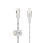 Belkin BoostCharge Pro Flex cable trenzado USB-C a USB-C, cable de carga rápida Power Delivery con certificación USB-IF para iPhone 16 y 15, Galaxy S24, iPad, MacBook, Note, Pixel y otros, 1 m, blanco
