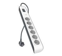 Belkin BSV603ca2M - Regleta de protección contra sobretensiones (6 Tomas, 650J, Cable de 2 m), Color Blanco y Gris