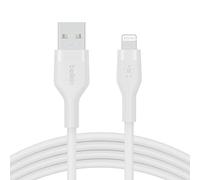 Belkin Cable de silicona USB-A a Lightning de 2 m BoostCharge Flex, Cable de Carga con Certificación MFi para iPhone 14/14 Plus, 13, 12, Pro, Max, Mini, SE, iPad y Otros, Blanco