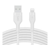 Belkin Cable de silicona USB-A a Lightning de 3 m BoostCharge Flex, Cable de Carga con Certificación MFi para iPhone 14/14 Plus, 13, 12, Pro, Max, Mini, SE, iPad y Otros, Blanco