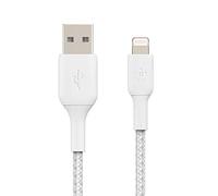 Belkin Cable Lightning Trenzado (Cable Lightning a USB Boost Charge para iPhone, iPad y AirPods, Cable de Carga para iPhone con Certificación MFi), 0,15 cm, Blanco