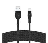 Belkin Cable Trenzado USB-A a Lightning de 3 m BoostCharge Pro Flex, Certificación MFi, Cable de Carga para iPhone 14/14 Plus, 13, 12, Pro, Max, Mini, SE, iPad y Otros, Negro