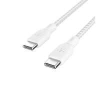 Belkin cable USB tipo C a USB-C, Power Delivery de 100 W, cable USB C con certificación USB-IF 2.0 con exterior de nailon y doble trenzado para iPhone 16 y 15, iPad, MacBook, Galaxy y más, 2 m, blanco