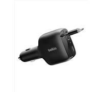 Belkin Cargador Coche Carga Rápida de 75W con Cable USB C Retráctil, Cargador Móvil Coche 3 en 1, iPhone 17 y 16 Series, Galaxy S25, AirPods, Tabletas, MacBook, Chromebook y Otros, Accesorios de Viaje