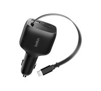 Belkin Cargador para coche Belkin de 75 W con cable retráctil Cargador para coche USB-C de 75 W con cable retráctil integrado, puerto USB-C adicional y carga