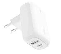 Belkin BoostCharge Cargador de Pared Doble 42W con Puerto USB-C y USB-A | Enchufe USB, Samsung, Pixel y iPhone, Carga Rápida, 1 Puerto USB-C 30W y 1 USB-A 12W, Tecnología PPS, Compacto para Viajar