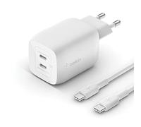 CARGADOR DOMESTICO BELKIN WCH013VF2MWH-B6 DOBLE USB-C GaN BOOST CHARGE 65W (45W+20W) + CABLE USB-C 2M WCH013VF2MWH-B6