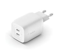 Belkin Cargador de Pared Doble USB tipo C de 65 W, Carga Rápida 3.0 con Tecnología GaN, cargador USB para iPhone 16, 15, 14, 13, iPad Pro, Air, MacBook, Samsung Galaxy S24, S23, Google Pixel, Blanco