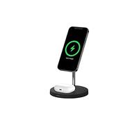 Belkin Cargador Inalámbrico 2 en 1 con MagSafe (Carga Rápida de 15 W, Soporte de Carga para la Serie iPhone 14, 13, AirPods y Otros Dispositivos con MagSafe, Adaptador de Corriente Incluido), Negro