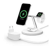 Belkin cargador inalámbrico 3 en 1 BoostCharge PRO con MagSafe, para Apple Watch y AirPods (carga magnéticamente modelos de iPhone 15, iPhone 14, iPhone 13 y iPhone 12 con hasta 15 W)