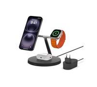 Belkin cargador inalámbrico MagSafe 3 en 1, carga rápida de 15 W para iPhone, carga rápida para AppleWatch, estación de carga para AirPods, iPhone 16, Plus, Pro, Max, Apple Watch y AirPods, Negro