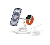 Belkin cargador inalámbrico MagSafe 3 en 1, carga rápida de 15 W para iPhone, carga rápida para AppleWatch, estación de carga para AirPods, iPhone 16, Plus, Pro, Max, Apple Watch y AirPods, Blanco
