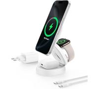 Belkin Cargador inalámbrico MagSafe con MagSafe, Cargador inalámbrico 3 en 1 de 15 W, Certificado Qi2 para iPhone 16, Apple Watch, AirPods con Base Antideslizante
