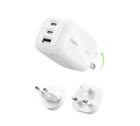 Belkin Cargador USB-C, 3 Puertos, Cargador GAN de 100 W, 2 USB-C y 1 USB-A, Enchufe EU, UK, USA, Carga Rápida para MacBook, iPhone, iPad Pro, Samsung Galaxy, Google Pixel, etc - Blanco