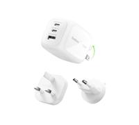 Belkin Cargador USB C con 3 Puertos, Cargador de Pared GaN de 70 W con 2 Puertos USB-C y 1 USB-A, Enchufe US/UK/EU, Carga Rápida MacBook, iPhone, iPad Pro, Samsung Galaxy, Google Pixel y otros, Blanco