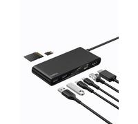Belkin Connect Hub USB C de 8 Puertos, Adaptador USB C con Vídeo con Resolución 4K a 60 Hz, para Mac, Windows y Chromebook, Power Delivery a 100 W, Transferencias de 10 Gbps y 2.5Gbps Ethernet - Negro