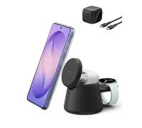 Belkin Estación de carga inalámbrica 3 en 1 para Samsung, Android, cargador magnético Qi2.2 de 25 W para Galaxy S26, Pixel 10, iPhone 17, puerto USB C para Galaxy, Pixel y Apple Watch (cargador de