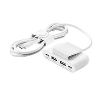 Belkin extensor de corriente de 4 puertos USB con cable de 2 m, 2 puertos USB-C y 2 USB-A, 30 W de salida, carga rápida para iPhone 14 y Samsung Galaxy S23, diseño sustentable y clip extraíble