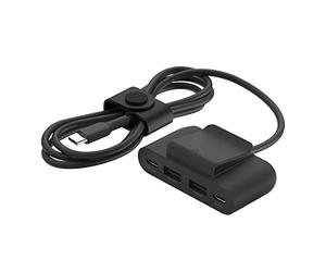 Belkin extensor de corriente de 4 puertos USB con cable de 2 m, 2 puertos USB-C y 2 USB-A, 30 W de salida, carga rápida para iPhone 14 y Samsung Galaxy S23, diseño sustentable y clip extraíble