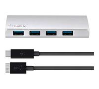 Belkin F4U088vf - Hub USB 3.0 de 4 puertos + cable USB-C (5 Gbps, 900mA por puerto, cable de USB-C a Micro-B de 1 m), plateado