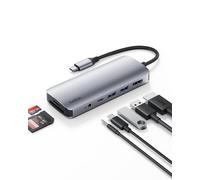 Belkin Hub USB-C, adaptador multipuerto 7 en 1, estación de acoplamiento USB con HDMI 4K, puerto USB-C PD 3.0, 2 puertos USB-A 3.1, ranuras para tarjetas SD y microSD y conector de audio de 3.5 mm