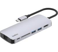 Belkin Hub USB-C: base adaptador multipuerto 6 en 1 con HDMI 4K, carga de paso PD USB-C de 100 W, 2 puertos USB-A, puertos Gigabit Ethernet y ranura SD para MacBook Pro, Air, iPad, Pro, XPS y más