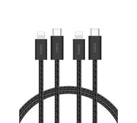 Belkin Paquete de 2 Cables Trenzados USB-C con conector Lightning de 1,5 m,carga rápida, cables de alimentación suaves y flexibles para iPhone 14 y anteriores,iPad de 9.ª generación y AirPods, Negro