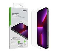 Belkin Protector de pantalla para iPhone 14 Plus y iPhone 13 Pro Max, paquete de 2 unidades, vidrio templado, fácil aplicación, sin burbujas, con pegatinas de guía incluidas
