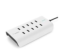 Belkin Rockstar - Cargador de 10 Puertos USB-A, Carga rápida de 2.4 A por Puerto, protección contra sobretensiones integrada, Color Blanco