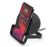 Belkin ScreenForce soporte de carga inalámbrica y altavoz Bluetooth, carga tu teléfono mientras escuchas música, ves vídeos por streaming o haces llamadas o videollamadas, negro