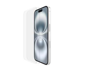 Belkin ScreenForce TemperedGlass Protector de Pantalla para iPhone 16, antiarañazos, marco de alineación fácil para aplicación sin burbujas, cristal templado para iPhone 16 y iPhone 15, paquete de 2