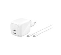 Belkin SmartProtect Cargador USB C de 2 Puertos de 67W, Enchufe USB C GAN Doble, Cable USBC de 2m, Carga Rápida, MacBook, iPhone 17, iPad Pro, Chromebook, Samsung Galaxy S25 Ultra, Pixel 10 - Blanco