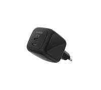 Belkin SmartProtect Cargador USB C de 2 Puertos de 67W, Enchufe USB C GAN Doble, Carga Rápida para MacBook, iPhone 17, iPad Pro, Chromebook, Samsung Galaxy S25 Ultra, Pixel 10, etc. - Negro